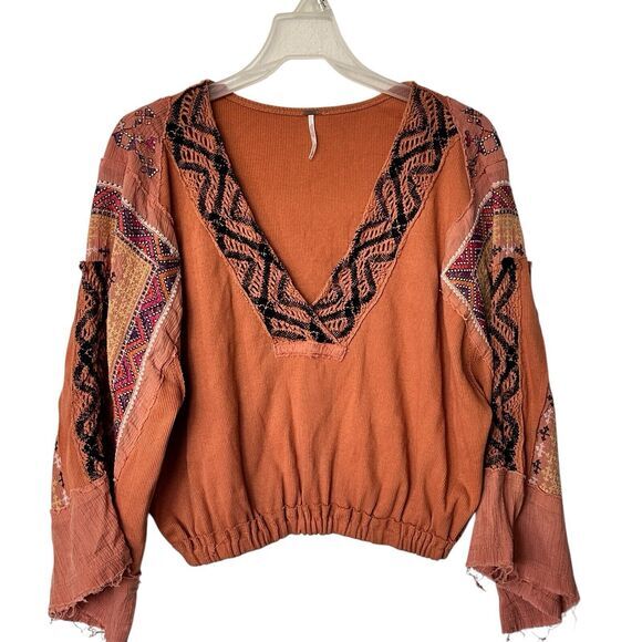 Free People S Cross Country Boho Embroidered Sienna Bell-Sleeve Top - Picture 1 of 12